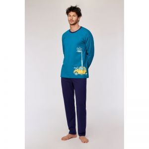 Herenpyjama lange mouwen 795 groenblauw