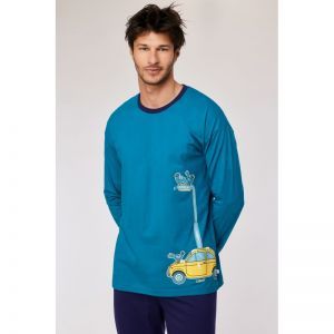 Herenpyjama lange mouwen 795 groenblauw