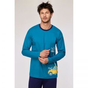 Herenpyjama lange mouwen 795 groenblauw