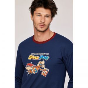 Herenpyjama lange mouwen 893 donkerblauw
