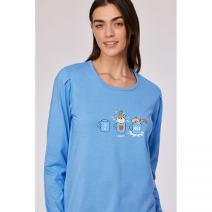Damespyjama lange mouwen 863 blauw