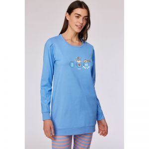 Damespyjama lange mouwen 863 blauw