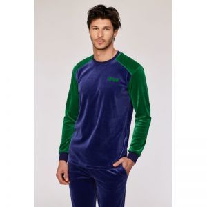 Herenpyjama in velours 897 donkerblauw