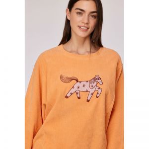 Damespyjama in ribvelours 509 zacht oranj