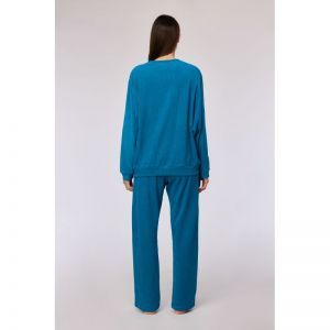 Damespyjama in ribvelours 795 groenblauw