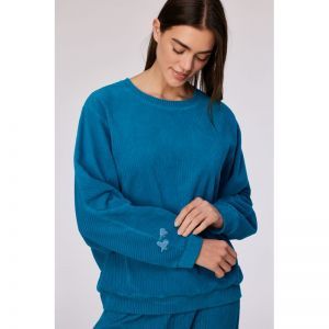 Damespyjama in ribvelours 795 groenblauw