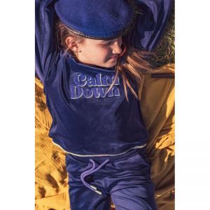 Meisjespyjama in velours 897 donkerblauw