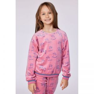 Meisjespyjama in velours 951 roze katten