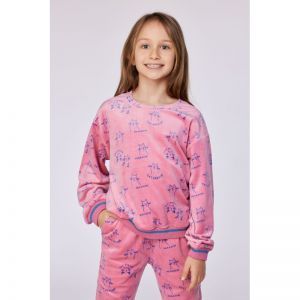 Meisjespyjama in velours 951 roze katten