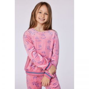 Meisjespyjama in velours 951 roze katten