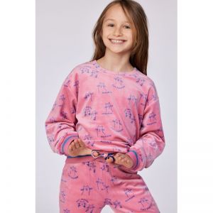 Meisjespyjama in velours 951 roze katten