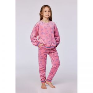 Meisjespyjama in velours 951 roze katten