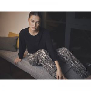 Damespyjama lange mouwen 000 schwarz