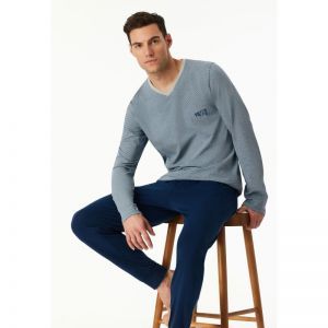 Herenpyjama lange mouwen 803 donkerblauw