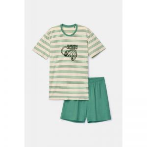 Herenpyjama korte mouwen 909 groen gestr
