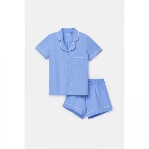 Damespyjama doorknoop 840 blauw
