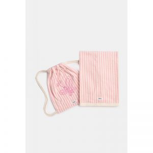 Handdoek 70x140cm + rugzakje 920 roze streep