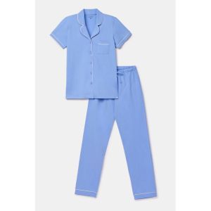 Damespyjama doorknoop 840 blauw