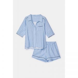 Damespyjama doorknoop 991 streep blau