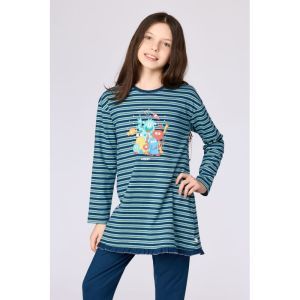 Meisjespyjama lange mouwen 905 blauwe stre