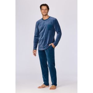 Herenpyjama in velours 921 donkerblauw