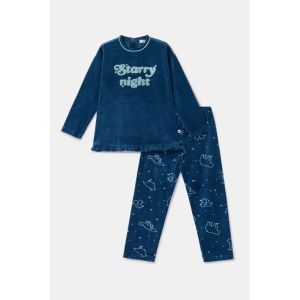 Meisjespyjama in velours 881 donkerblauw