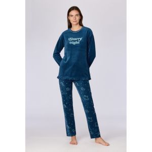 Damespyjama in velours 881 donkerblauw