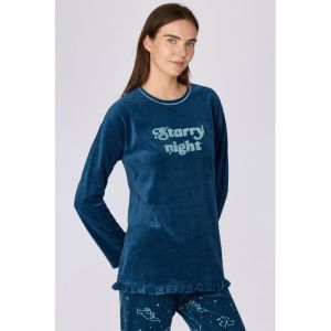 Damespyjama in velours 881 donkerblauw