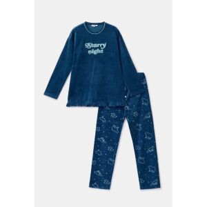Damespyjama in velours 881 donkerblauw