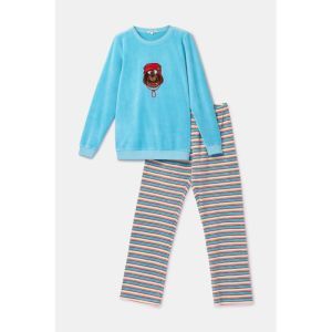 Damespyjama in velours 824 blauw