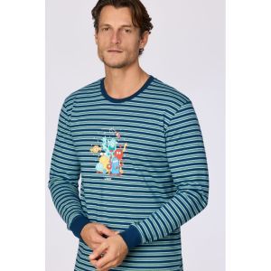 Herenpyjama lange mouwen 905 blauwe stre