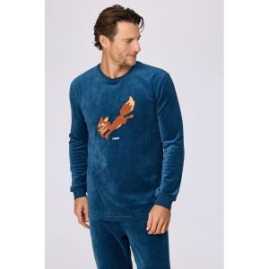 Herenpyjama in velours 881 donkerblauw