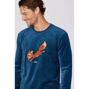 Herenpyjama in velours 881 donkerblauw