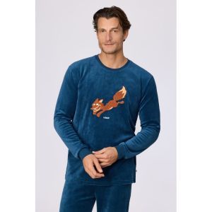 Herenpyjama in velours 881 donkerblauw