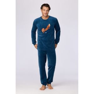 Herenpyjama in velours 881 donkerblauw
