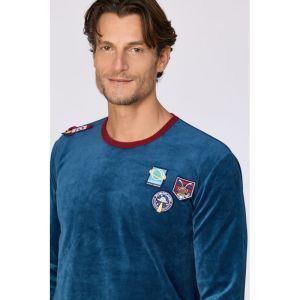 Herenpyjama in velours 881 donkerblauw