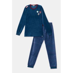 Herenpyjama in velours 881 donkerblauw