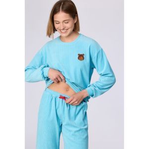Damespyjama in ribvelours 824 blauw