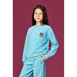Meisjespyjama in ribvelours 824 blauw