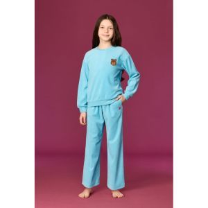 Meisjespyjama in ribvelours 824 blauw