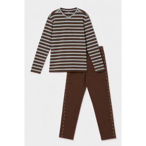 Herenpyjama lange mouwen 982 bruine stre