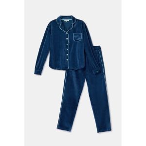 Damespyjama in velours 881 donkerblauw