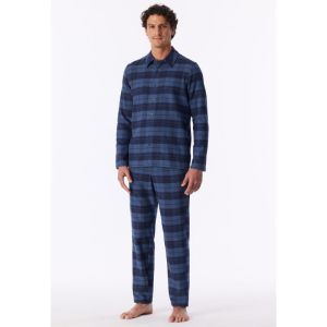 Herenpyjama doorknoop flanel 843 faded denim