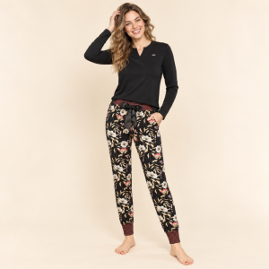 Damespyjama lange mouwen Black